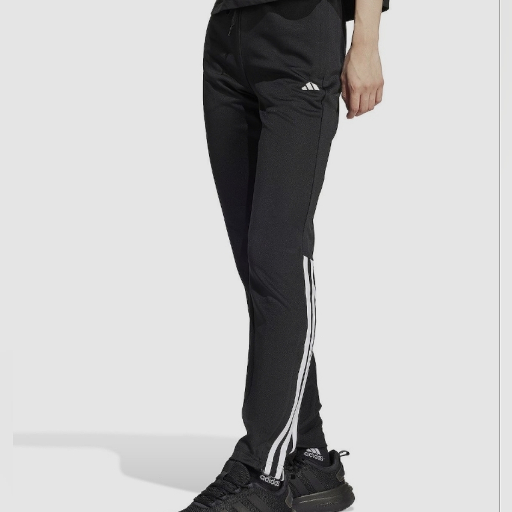 Women's adidas Sereno AEROREADY3-Stripe Slim Tapered Pants Black W. Pink Stripes